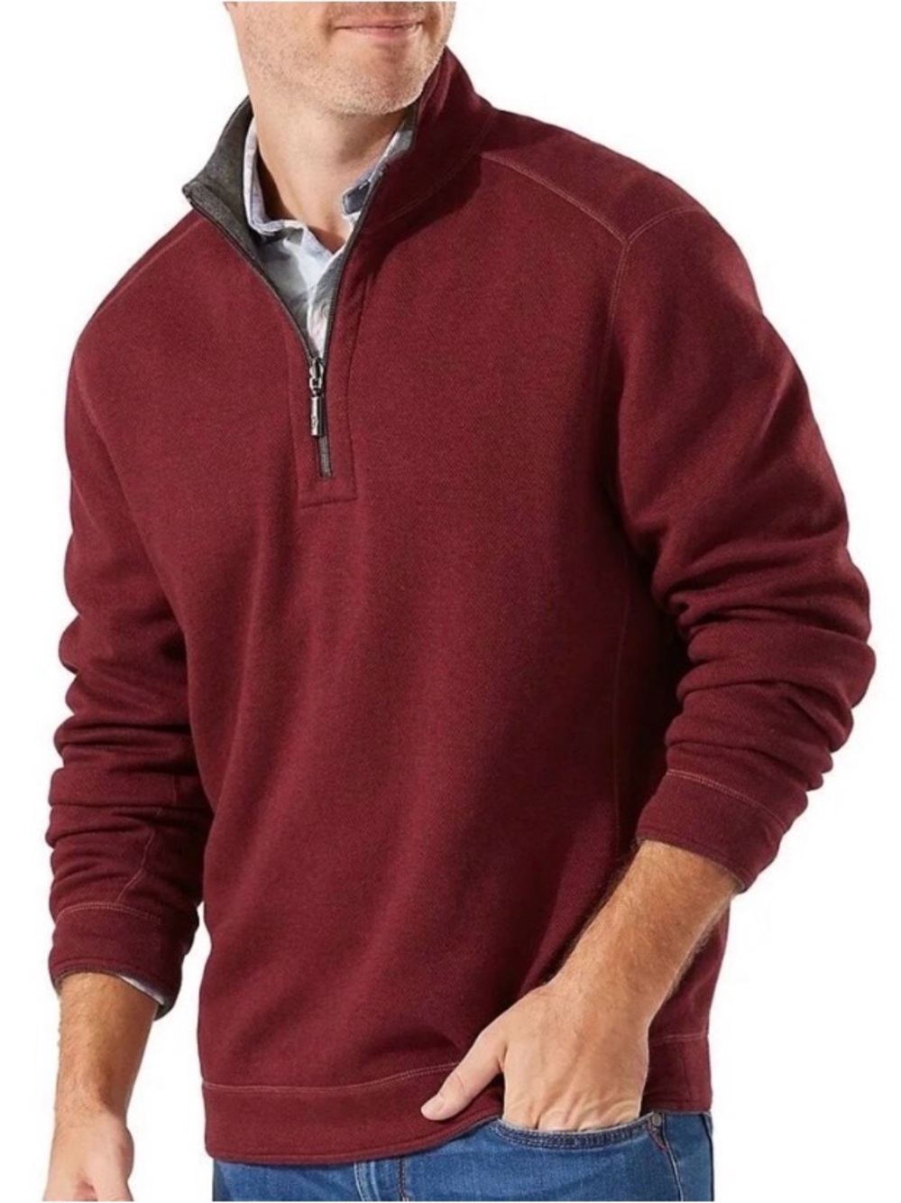 Tommy Bahama Flipshore Quarter Zip in wine/gray size XL